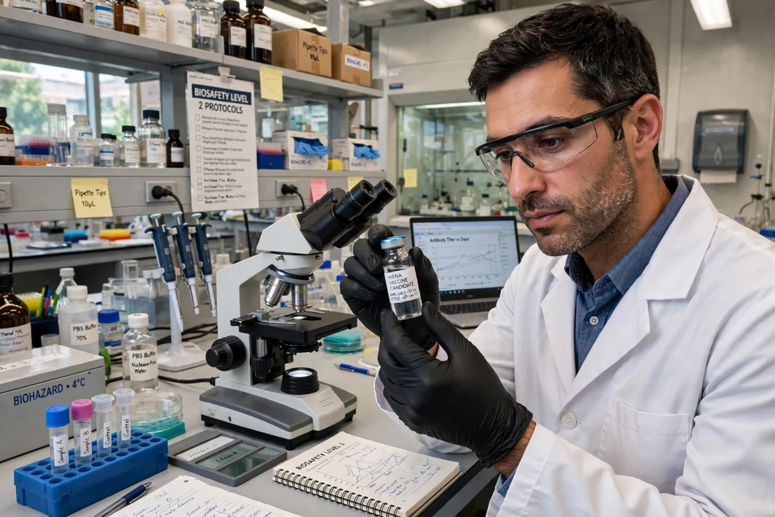 Researcher preparing a personalised cancer vaccine in a laboratory