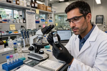 Researcher preparing a personalised cancer vaccine in a laboratory